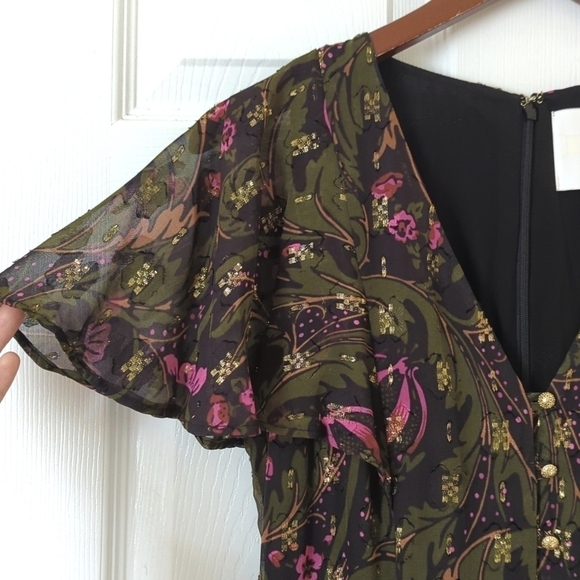 ett:twa by Anthropologie Brenda Boho Floral & Lurex Straight Wide Leg Jumpsuit 4 - Picture 4 of 15